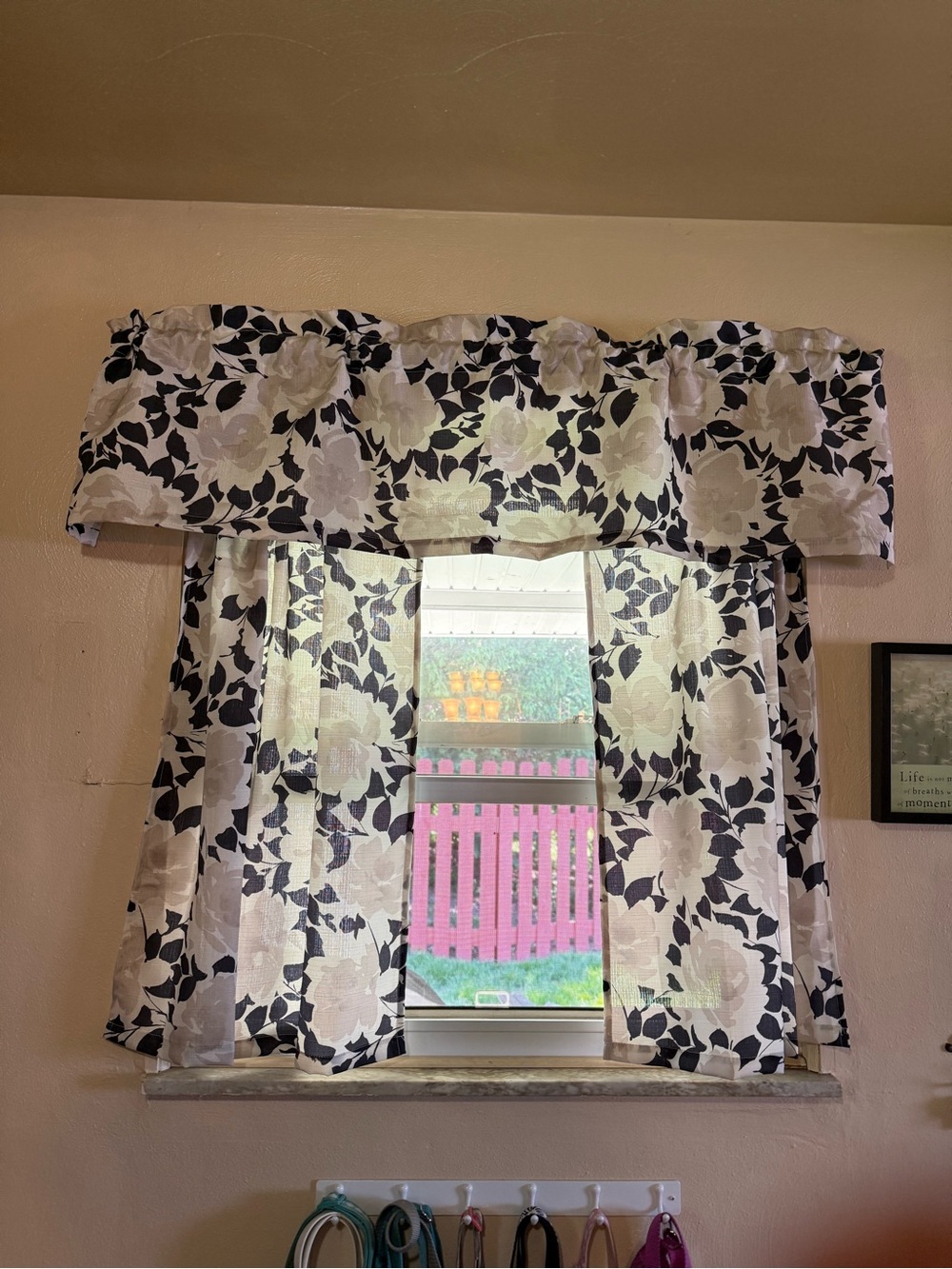 Mainstays Floral Black and White Window Curtain Set